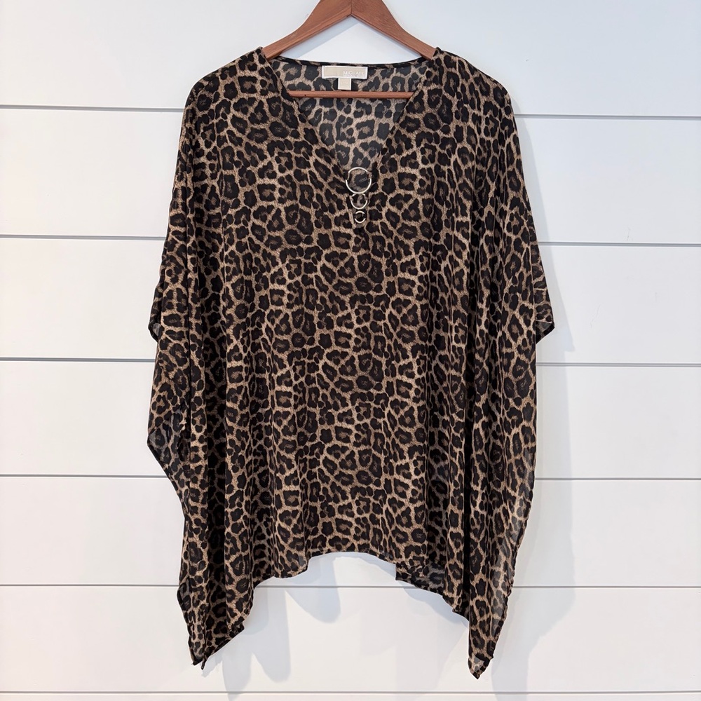 Michael Kors Leopard Print Swim Coverup in Brown and Black